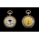 Rare and Superb Quality Gun Metal Double Dial Moon Phase Calendar Pocket Watch, Swiss made,