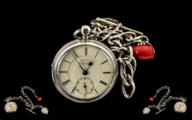 Victorian Period Solid Silver Large & Heavy Keywind Open Faced Railway Pocket Watch.