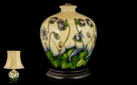 Moorcroft - Pleasing Tubelined Ovoid Shaped Lamp Vase ' Spring Flowers ' Design.