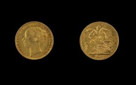 United Kingdom Queen Victoria Young Head 22ct Gold Full Sovereign. Date 1880. Melbourne mint.