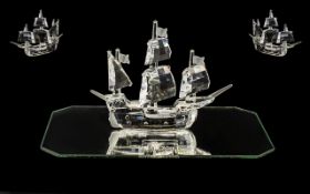 Swarovski Silver Crystal Figure ' Santa Maria ' Ship. Designer Gabriele Stamey, Swarovski No 7473