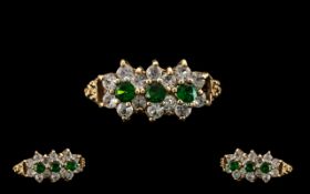 9ct Gold Gem Set Ring. Antique / Vintage Gem Set Ring with Green and White Set Stones. Lovely Design
