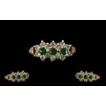 9ct Gold Gem Set Ring. Antique / Vintage Gem Set Ring with Green and White Set Stones. Lovely Design