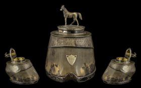 Victorian Horse's Hoof Table Snuff Box with a silver plated lid and mounts,