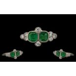 Art Deco Period Attractive 18ct White Gold & Platinum Diamond & Emerald Set Dress Ring.