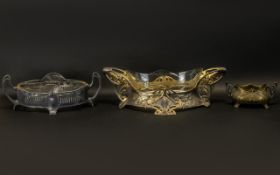 Three Austrian WMF Style Fruit Bowls, Typical Embossed Art Nouveau Form, Two With Glass Liners,