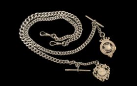 Victorian Period Good Quality Pair of Sterling Silver Albert Watch Chains with Silver T Bar and