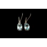 Sky Blue Topaz Pair of Drop Earrings, solitaire oval cut blue topaz of 2.