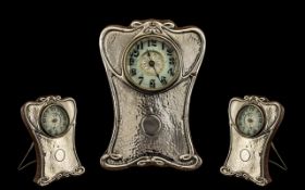 Art Nouveau Superb Planished Silver Desk Clock of wonderful form and design.