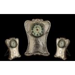 Art Nouveau Superb Planished Silver Desk Clock of wonderful form and design.