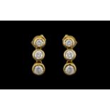 18ct Gold Ladies Pair of Fine Diamond Set Drop Earrings of Pleasing & Attractive Design.