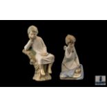 Lladro - Hand Painted Porcelain Figures ( 2 ) In Total. Comprises 1/ ' Guardian Angel ' with Baby.