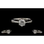 Ladies 18ct White Gold - Attractive Single Stone Diamond Ring, The Diamond of Excellent Colour, Good