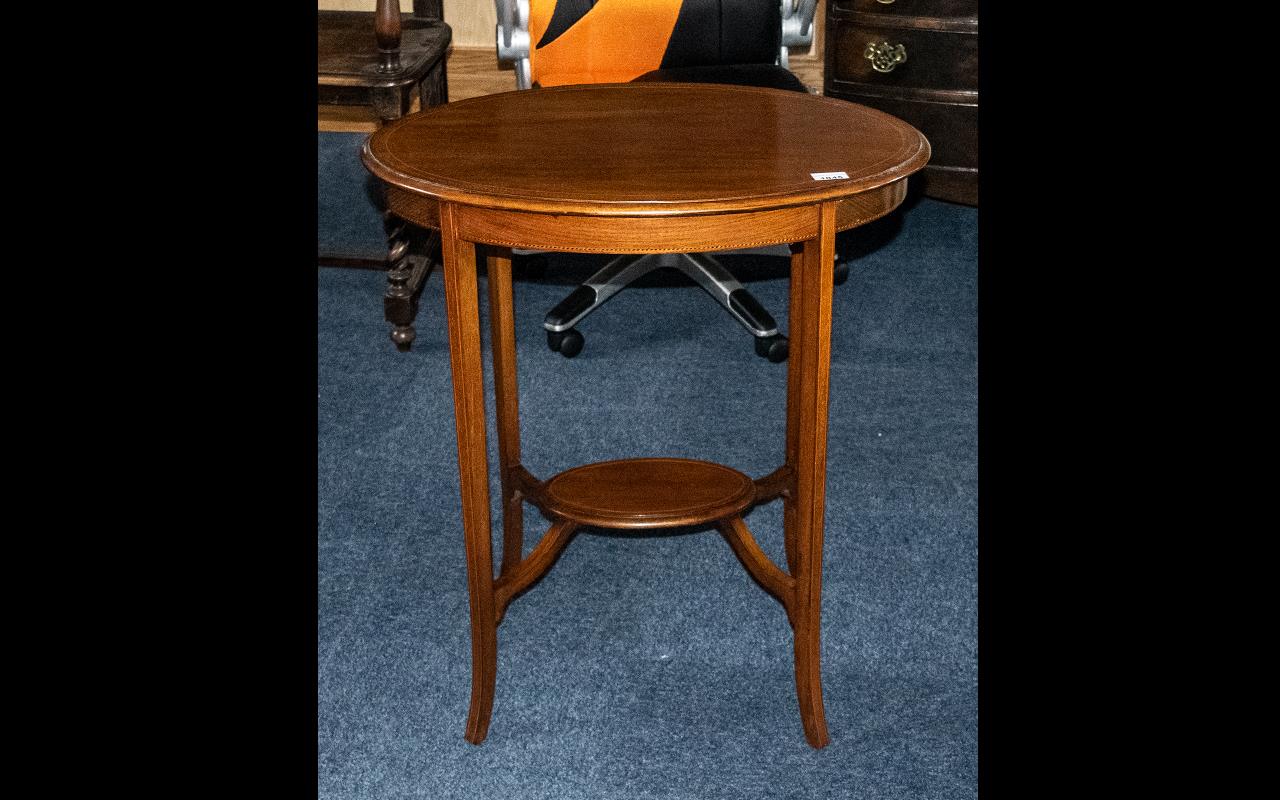 Small Oval Shaped Inlaid Edwardian Mahogany Side Table on splayed legs,