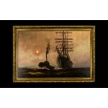 Original Painting of Galleon by Dion Pears depicting a galleon and a tug.