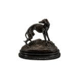 Early 20th Century Reproduction Bronze Figure Of A Greyhound Raised on an ebonised oval base, hollow