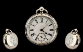 19th Century Heavy & Fine Quality Silver Fusee Movement Open Faced Pocket Watch with enamel white