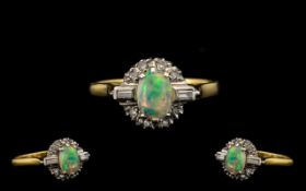 18ct Gold Attractive Opal & Diamond Set Dress Ring of pleasing design and setting,