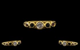 18ct Gold Diamond & Ruby, Sapphire Ring. Ladies 18ct Gold Ring, Rub over Diamond Set Ring, with