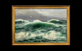 Daniel Sherrin Signed Oil on Canvas showing a turquoise coloured sea with high rolling,