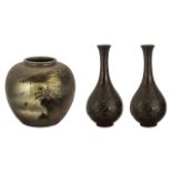 Pair of Japanese Tear Drop Shaped Meiji Period Bronze Vases,