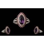 Amethyst, Ruby and White Topaz Marquise Shape Ring, a marquise cut,