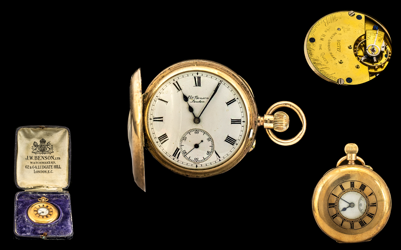 W Benson Keyless 9ct Gold Demi-Hunter Pocket Watch, 'maker to the Queen' (Victoria),
