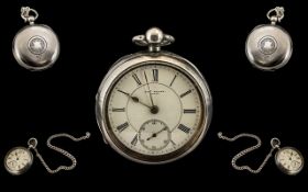 Thomas Milner of Wigan Open Faced Silver Pocket Watch with attached silver hallmarked Albert watch