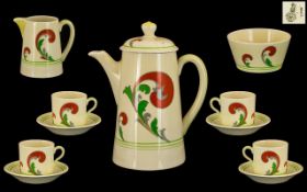 Art Deco Period Royal Doulton Handpainted 11 Piece Coffee Service, comprises one coffee pot,