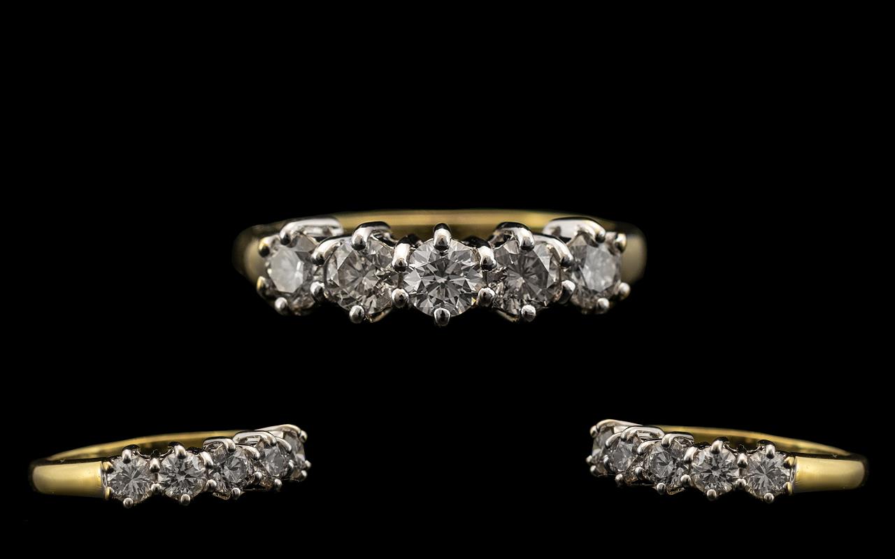 Ladies 18ct White Gold Superb Quality 5 Stone Diamond Set Ring. Fully hallmarked for 18ct - 750.