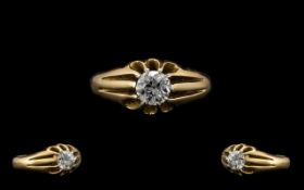 18ct Gold - Single Stone Diamond Ring with Gypsy Setting, Excellent Colour, Est Diamond Weight 0.