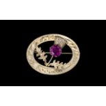 Silver Scottish Brooch set with amethyst Wonderful Scottish design with thistles and chased
