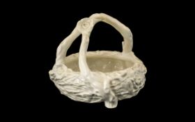 Royal Worcester Mid 19th Century White Porcelain Basket. Marked to base, 7" tall x 8" width.