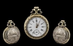 Superb Quality Early 20th Century Embossed Ornate Argente Metal Keyless Open Faced Pocket Watch