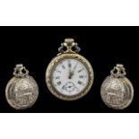 Superb Quality Early 20th Century Embossed Ornate Argente Metal Keyless Open Faced Pocket Watch