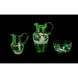 Mary Gregory Green Glass Milk Jug, Cream Jug & Sugar Bowl,