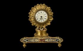 Antique French Ormolu and Enamel Ladies Desk Clock-Inkwell, the clock,