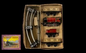 Hornby Tinplate TS-404 LMS 0 Gauge Clockwork Train M 1 Goods Set, c 1930s 0-4-0 Locomotive,