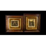 A Pair of Wax Pictures set in a velvet fitted frame with a gilt slip,