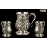 Goldsmiths & Silversmiths Company Superb Quality Sterling Silver Tankard with embossed floral
