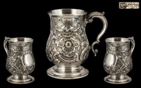 Goldsmiths & Silversmiths Company Superb Quality Sterling Silver Tankard with embossed floral