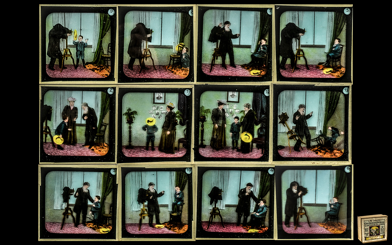 Photographic Interest: Rare Boxed Set of Twelve Magic Lantern Slides 'The Indcol Coloured Optical - Image 2 of 2