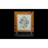 Wooden Framed Tapestry Fire Screen with floral tapestry design to front. Measures 18" x 25".