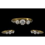 18ct Gold and Platinum Attractive Three Stone Diamond Set Ring, marked 18ct gold and platinum,