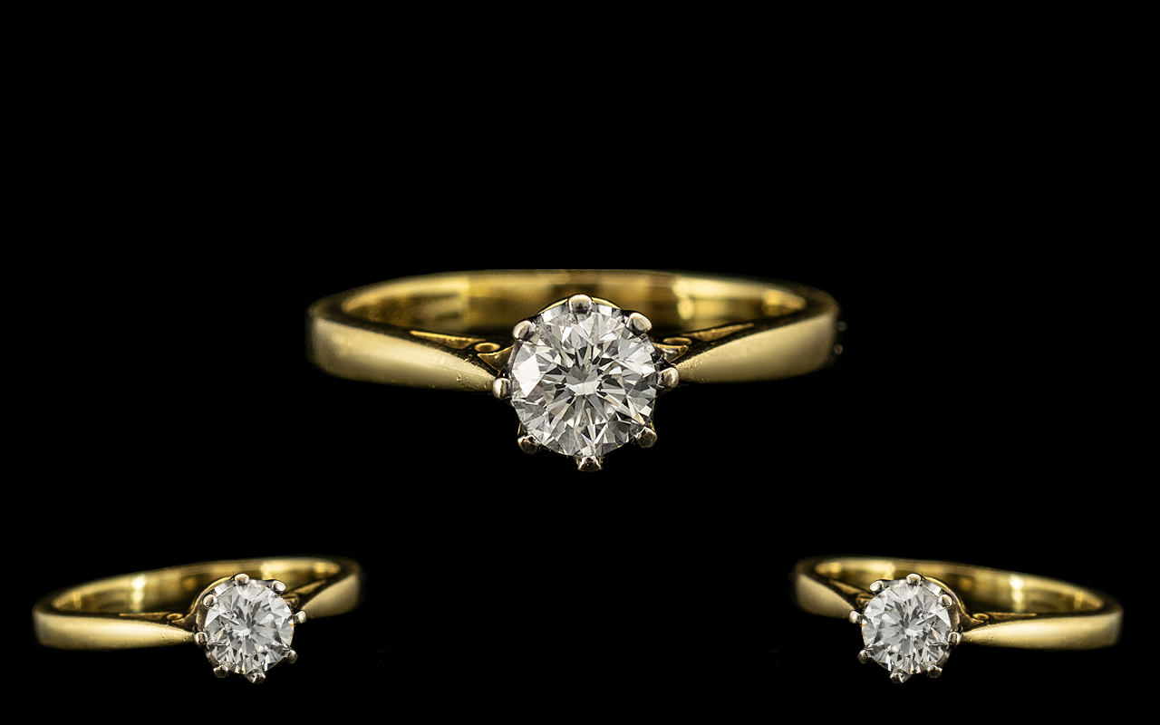 18ct Gold Excellent Quality Single Stone Diamond Ring, - Image 2 of 2