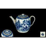 Worcester 18thC Underglaze Blue Bullet Shaped Teapot,