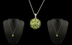 Green Peridot Sterling Silver Pendant & Chain.