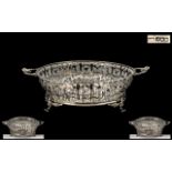 Excellent Looking Superb & Quality Twin Handled Sterling Silver Footed Fruit Bowl raised on winged