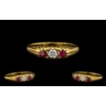 Late Victorian Period 18ct Gold Excellent Quality Three Stone Ruby and Diamond Set Ring,