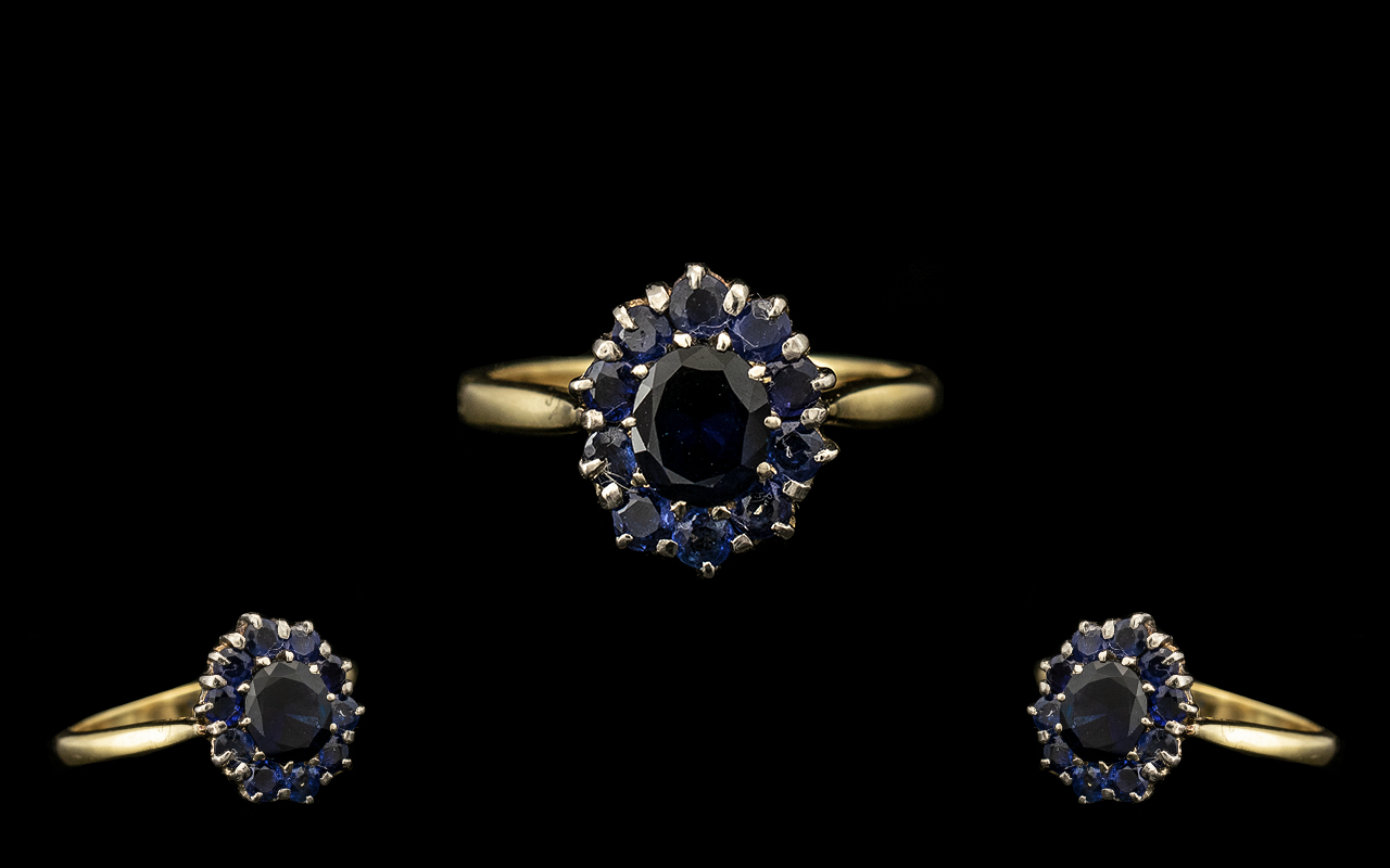 Tiffany & Co 18ct Gold Excellent Quality Sapphire Set Cluster Ring of flower head design,
